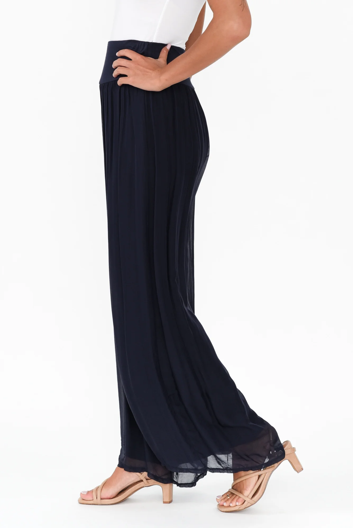 Laurier Navy Silk Wide Leg Pants - Image 4