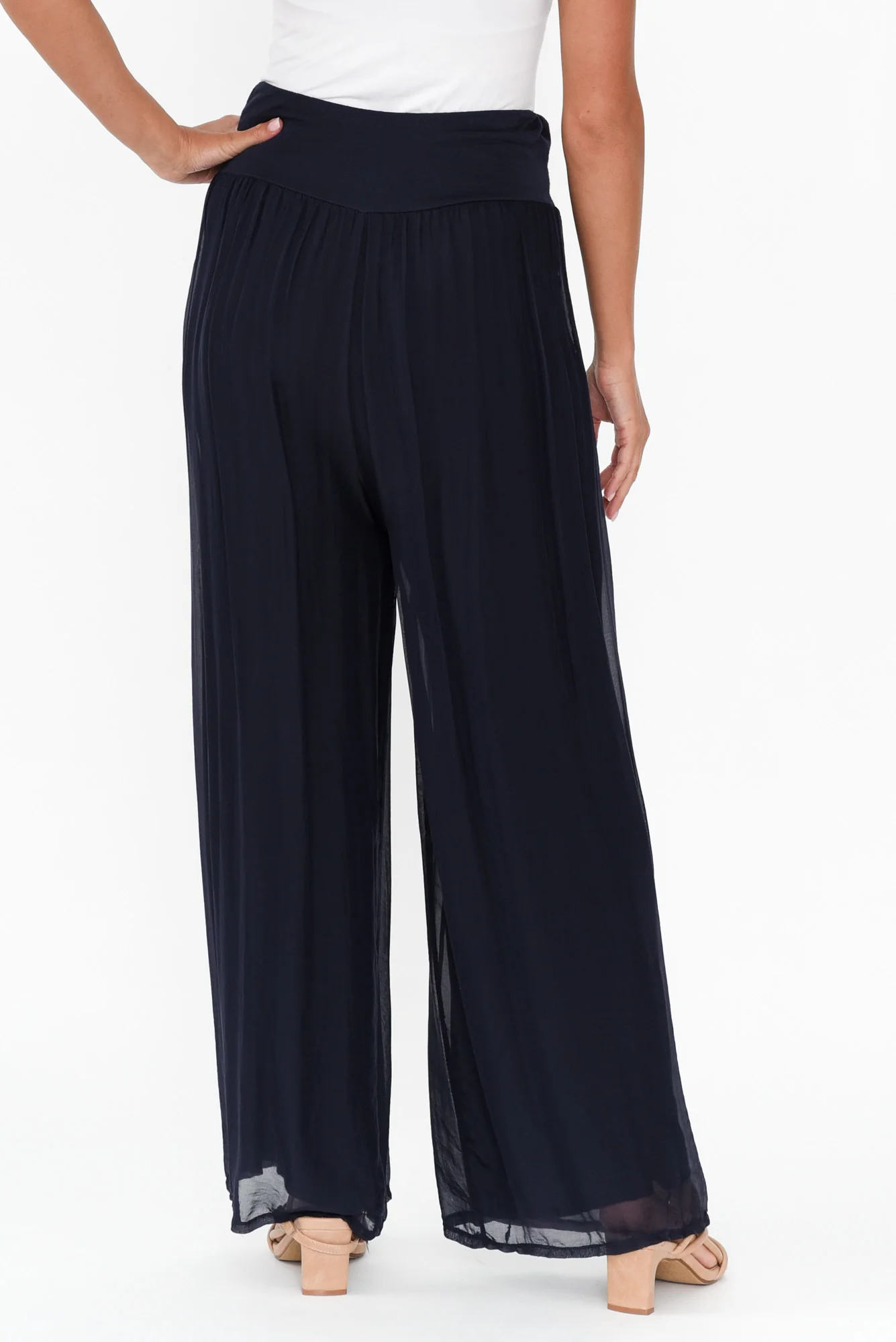 Laurier Navy Silk Wide Leg Pants - Image 5