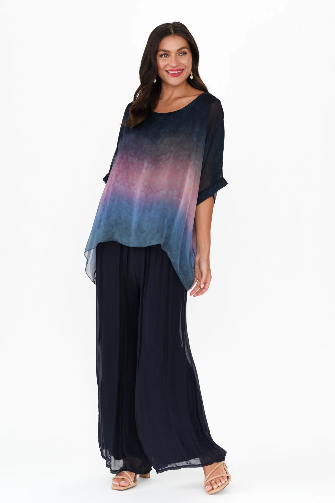 Laurier Navy Silk Wide Leg Pants - Image 6