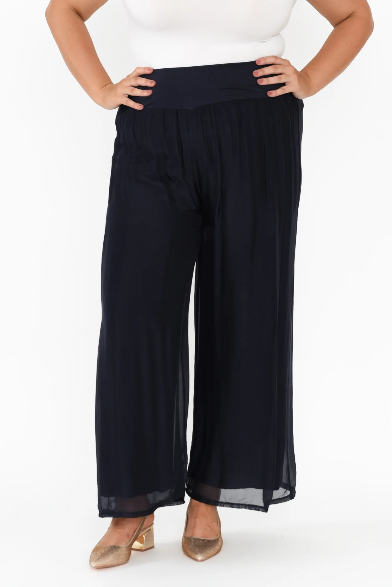 Laurier Navy Silk Wide Leg Pants - Image 7