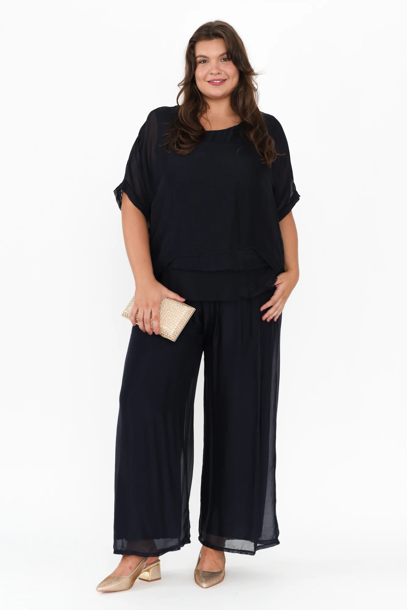 Laurier Navy Silk Wide Leg Pants - Image 8
