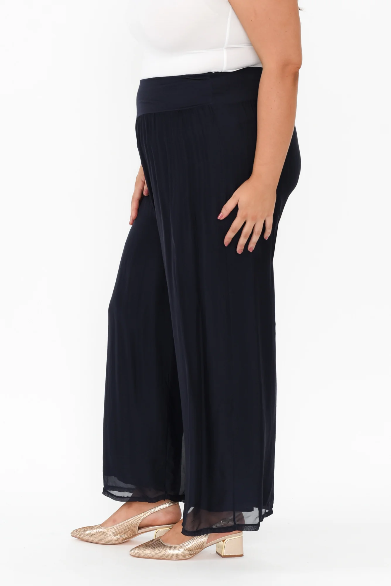 Laurier Navy Silk Wide Leg Pants - Image 9