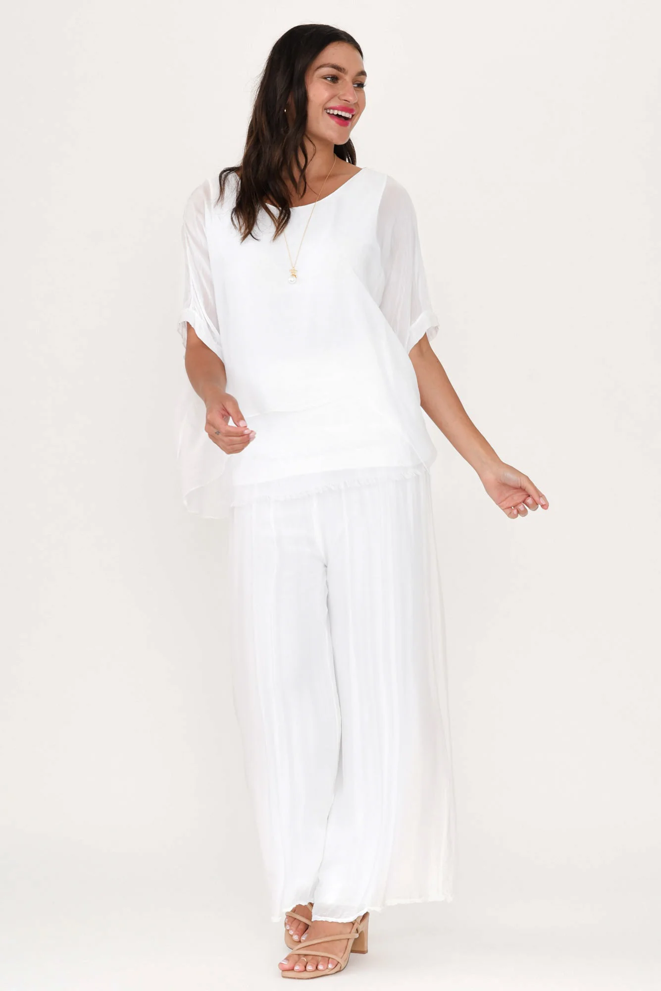 Laurier White Silk Wide Leg Pants - Image 4