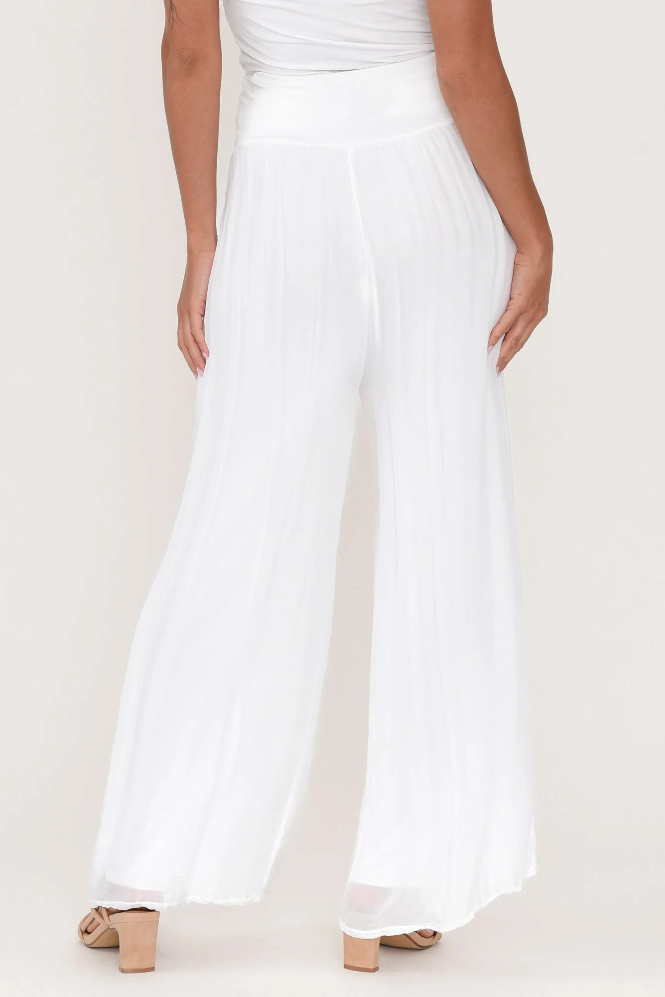 Laurier White Silk Wide Leg Pants - Image 6