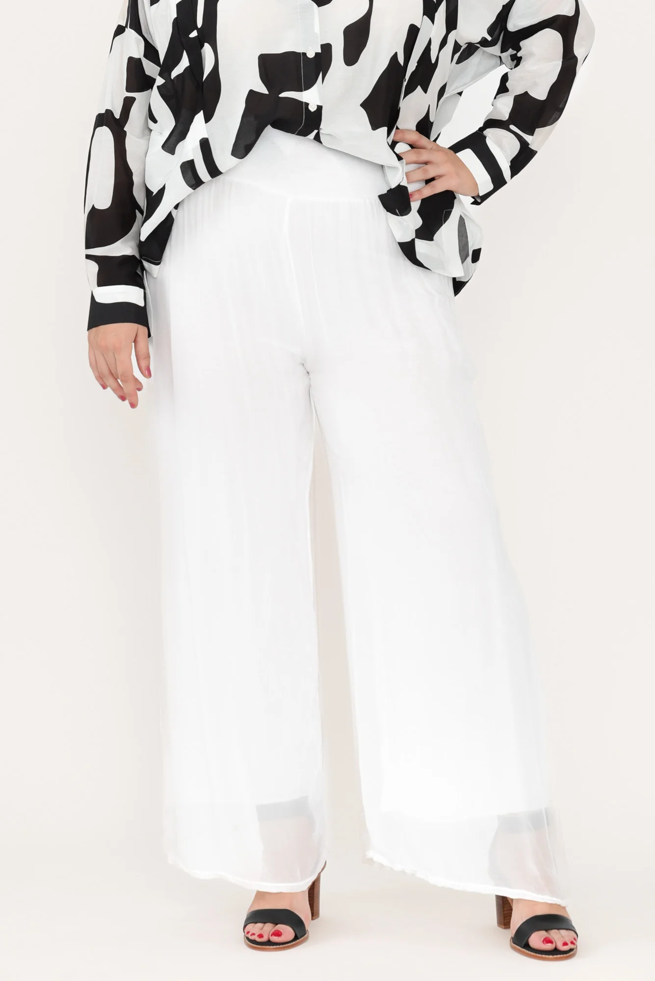 Laurier White Silk Wide Leg Pants - Image 8