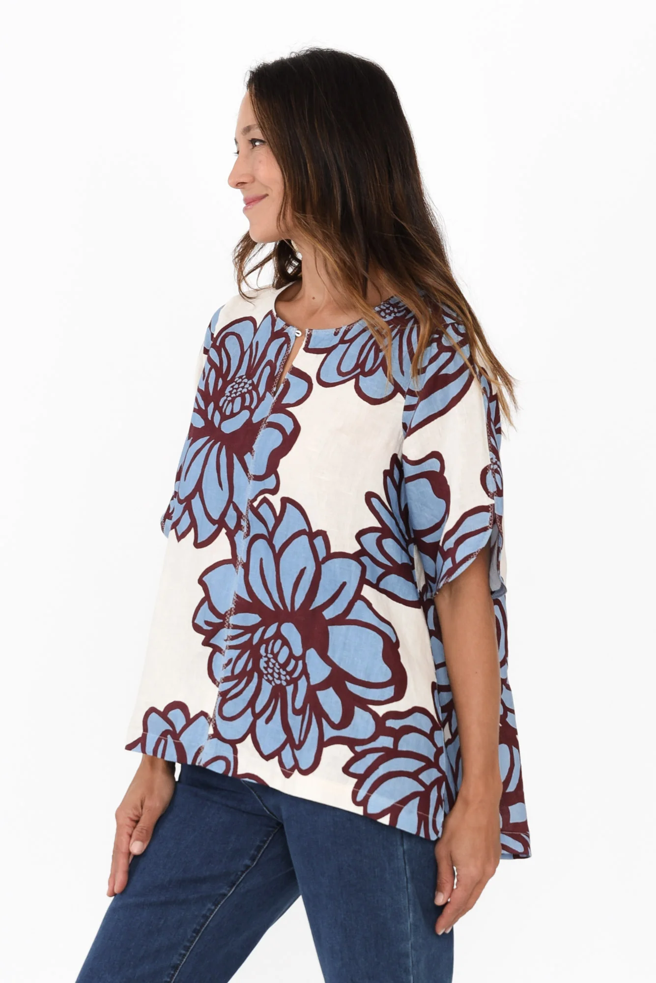 Leith Blue Bloom Linen Top - Image 3