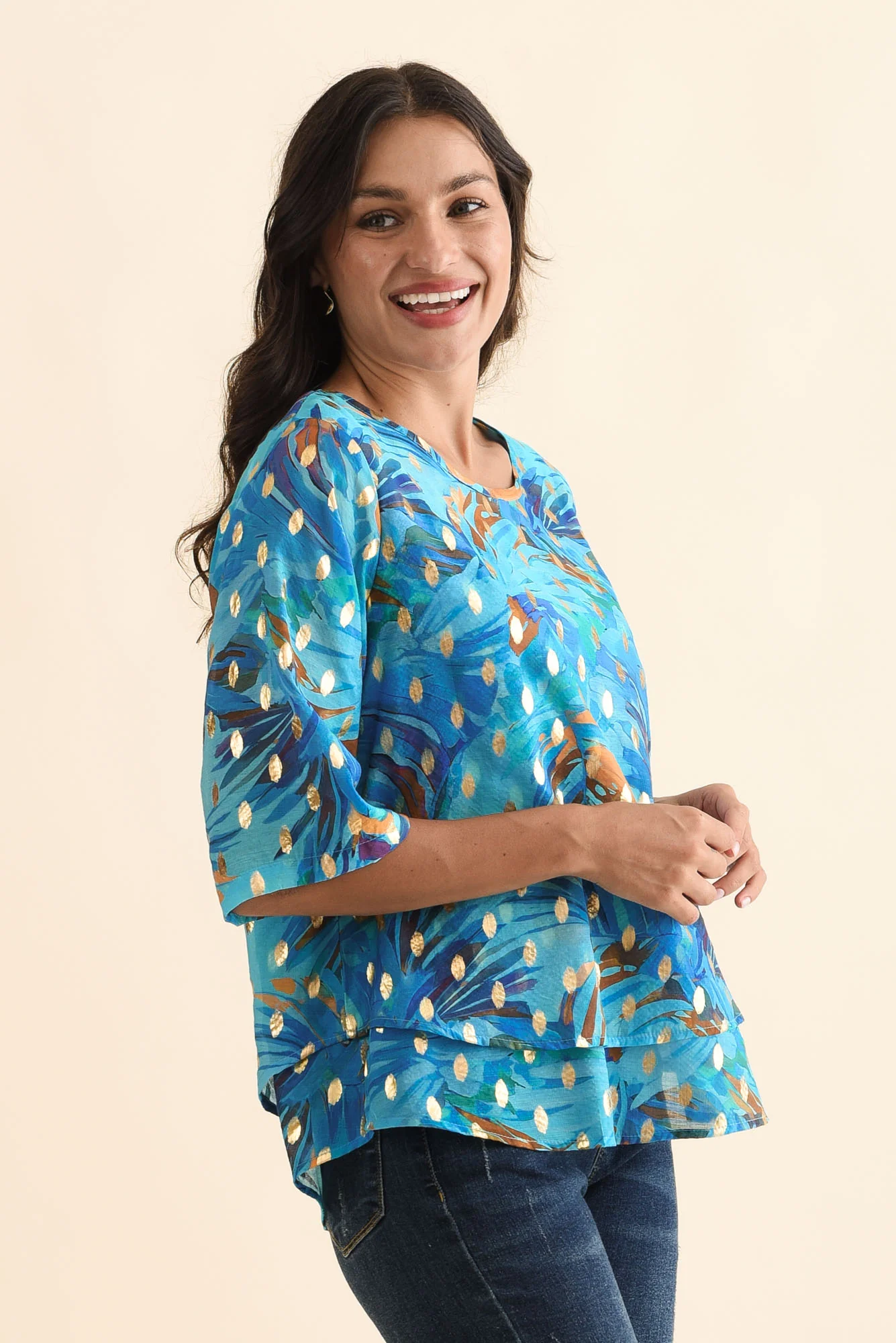 Liora Aqua Burst Foil Layered Top - Image 3