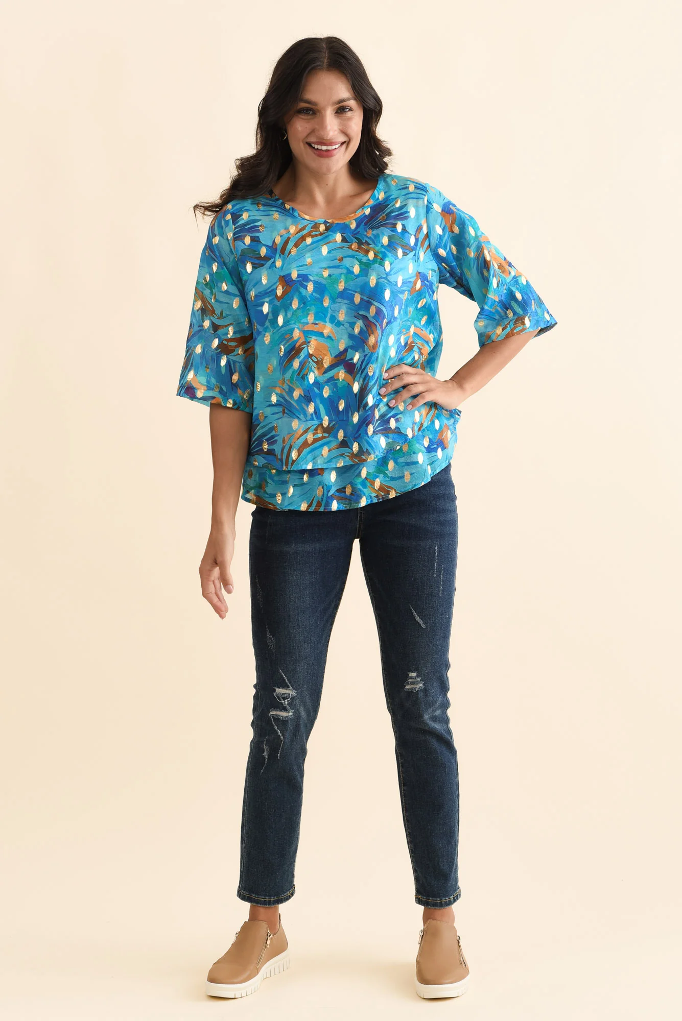 Liora Aqua Burst Foil Layered Top - Image 6