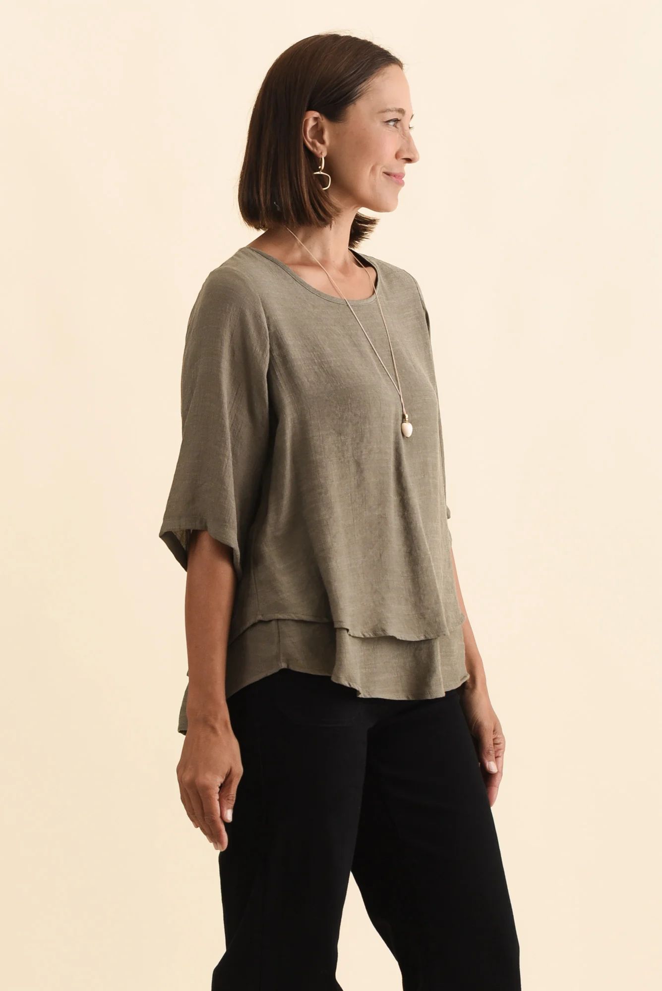 Liora Khaki Layered Top - Image 3