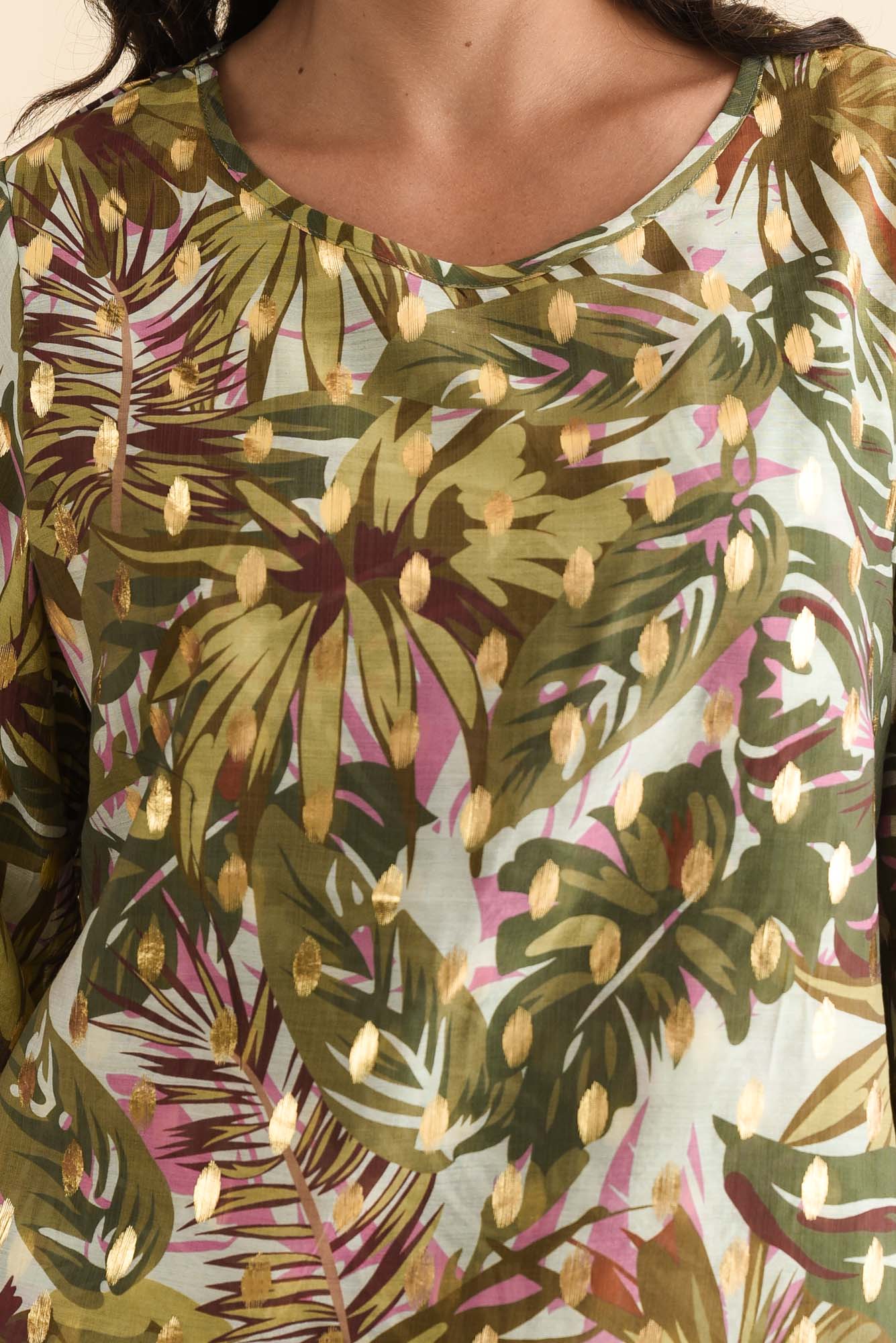 Liora Khaki Tropical Foil Layered Top - Image 5