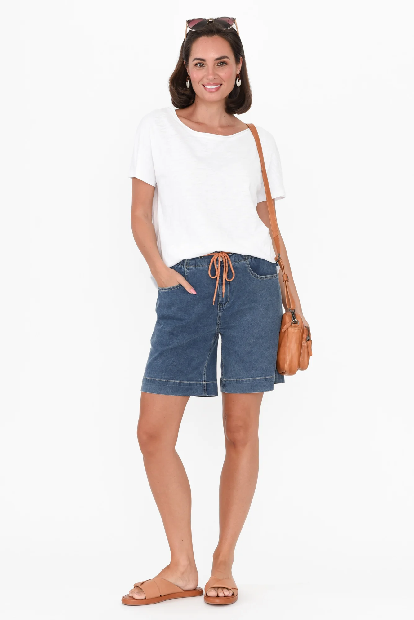 Lizzy Dark Blue Denim Drawstring Shorts - Image 4
