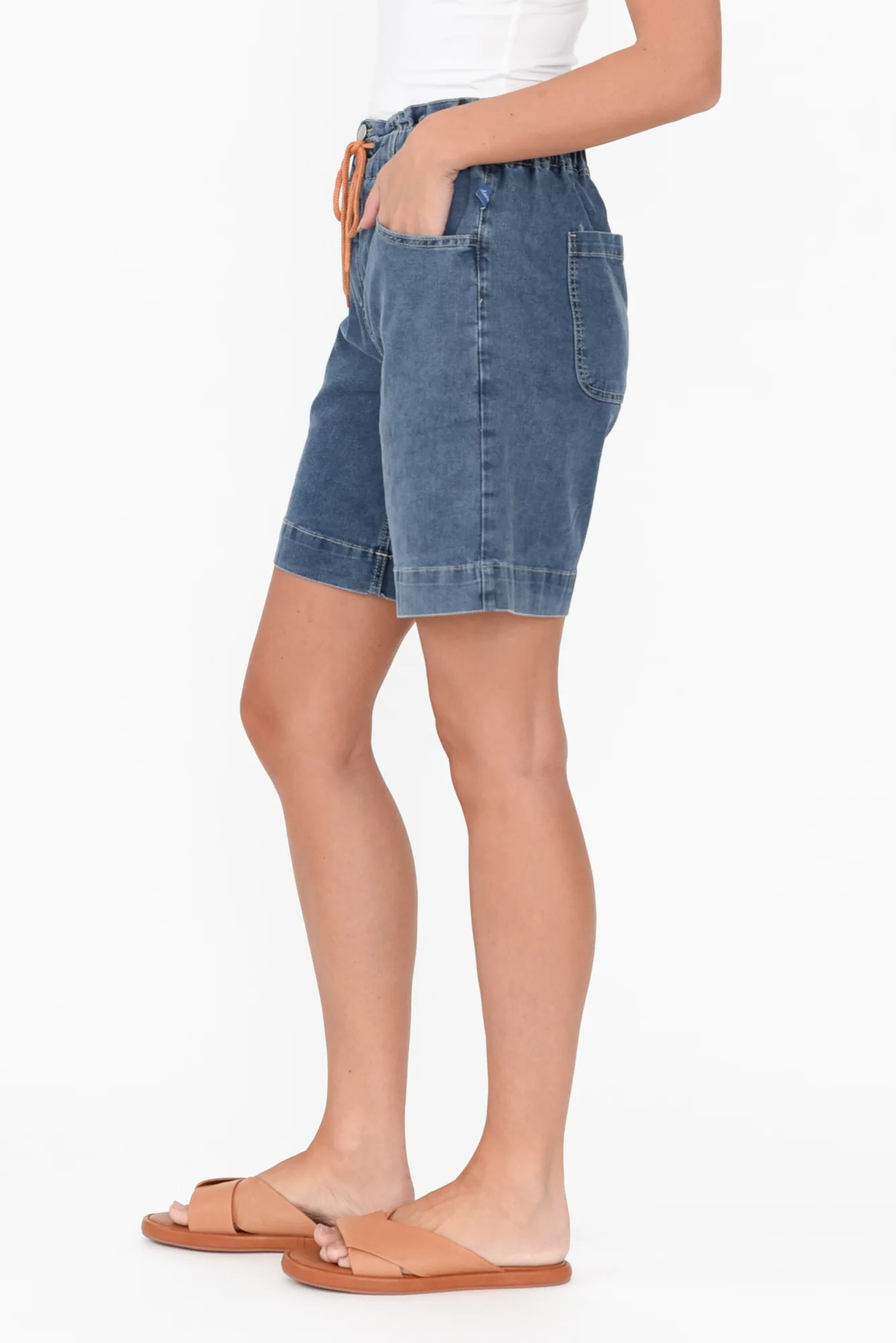 Lizzy Dark Blue Denim Drawstring Shorts - Image 5