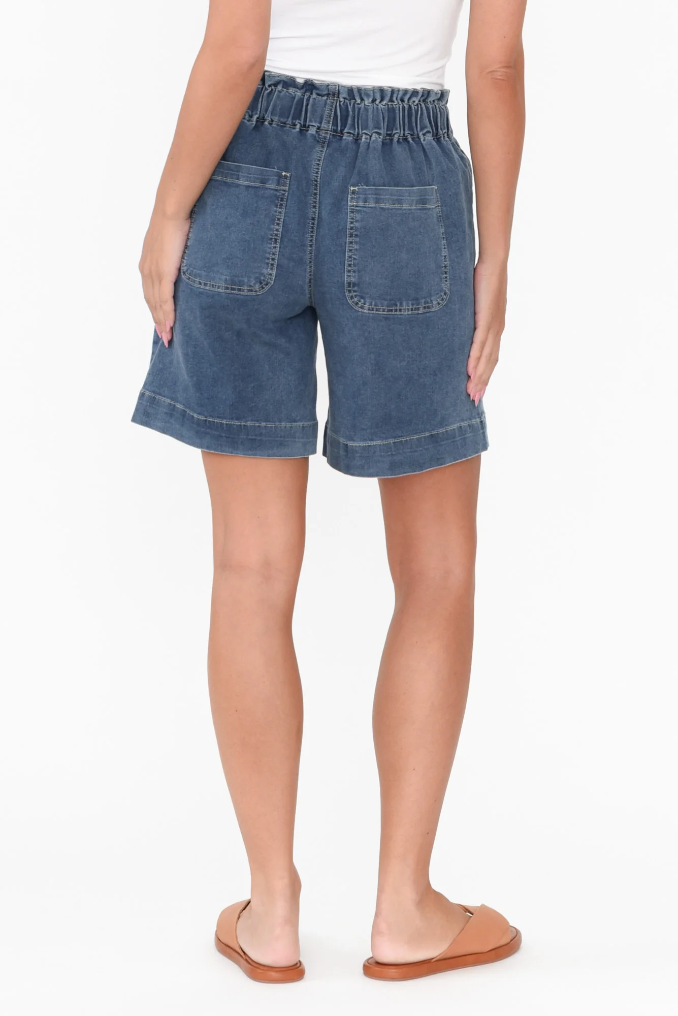 Lizzy Dark Blue Denim Drawstring Shorts - Image 6