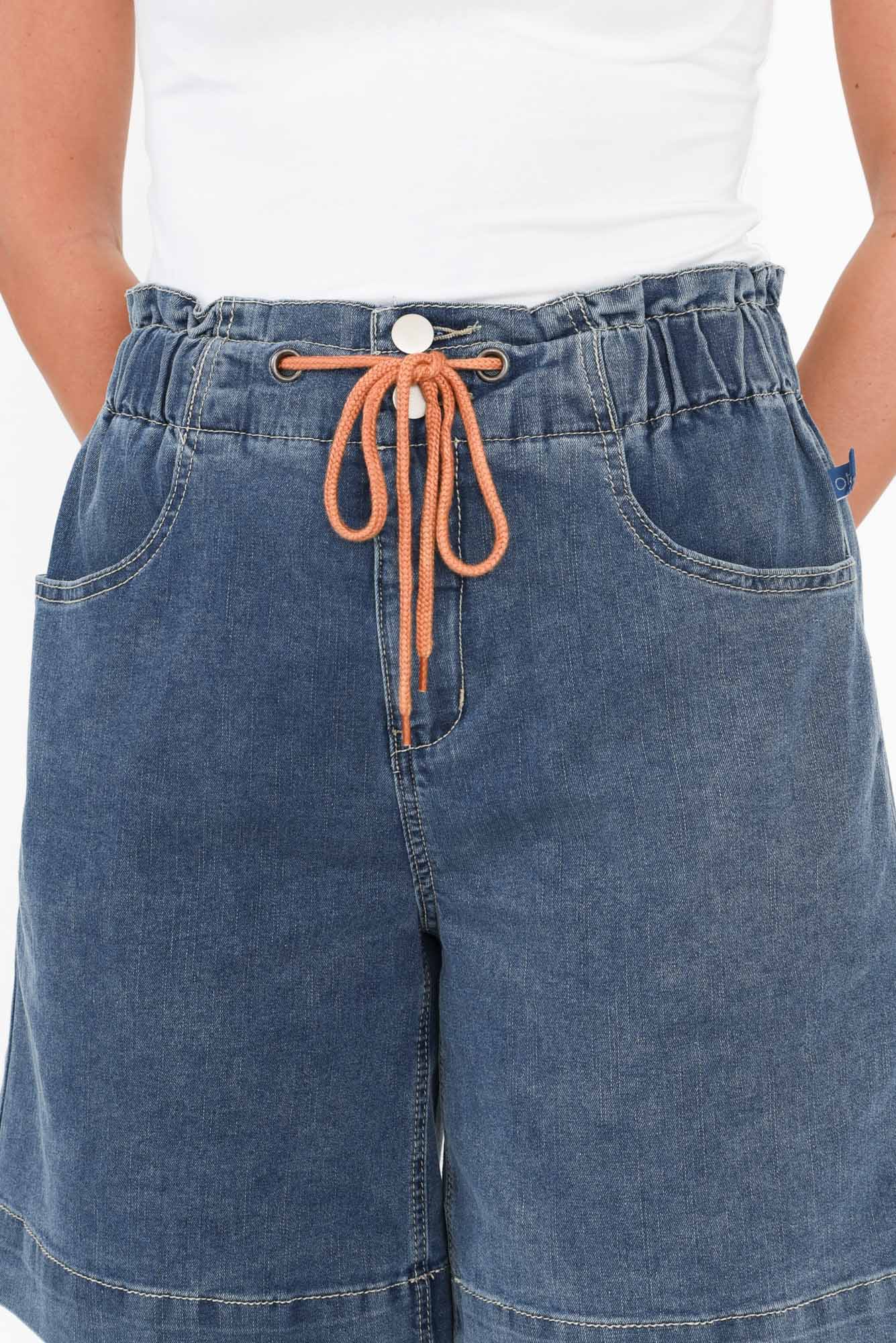 Lizzy Dark Blue Denim Drawstring Shorts - Image 7