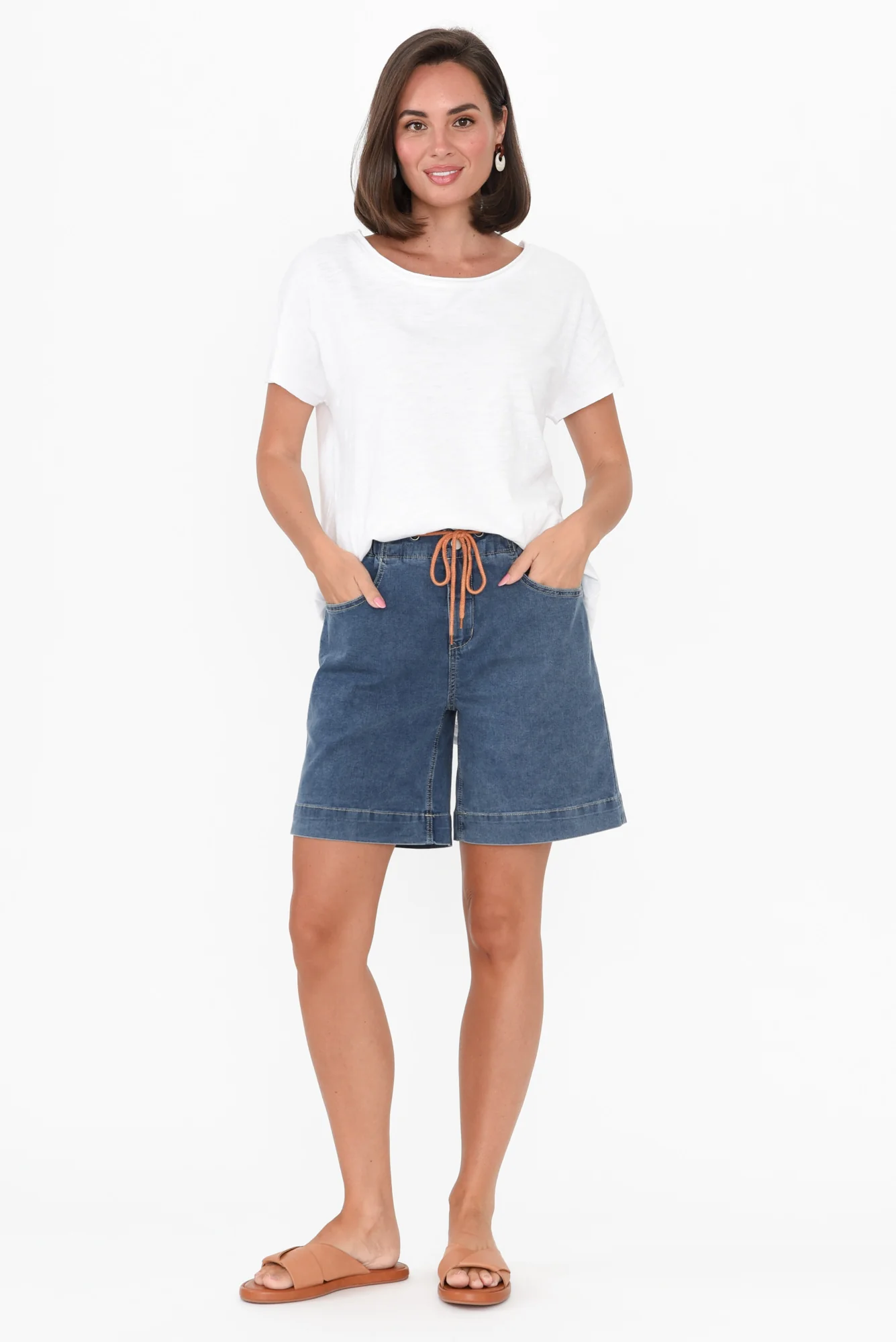 Lizzy Dark Blue Denim Drawstring Shorts - Image 8