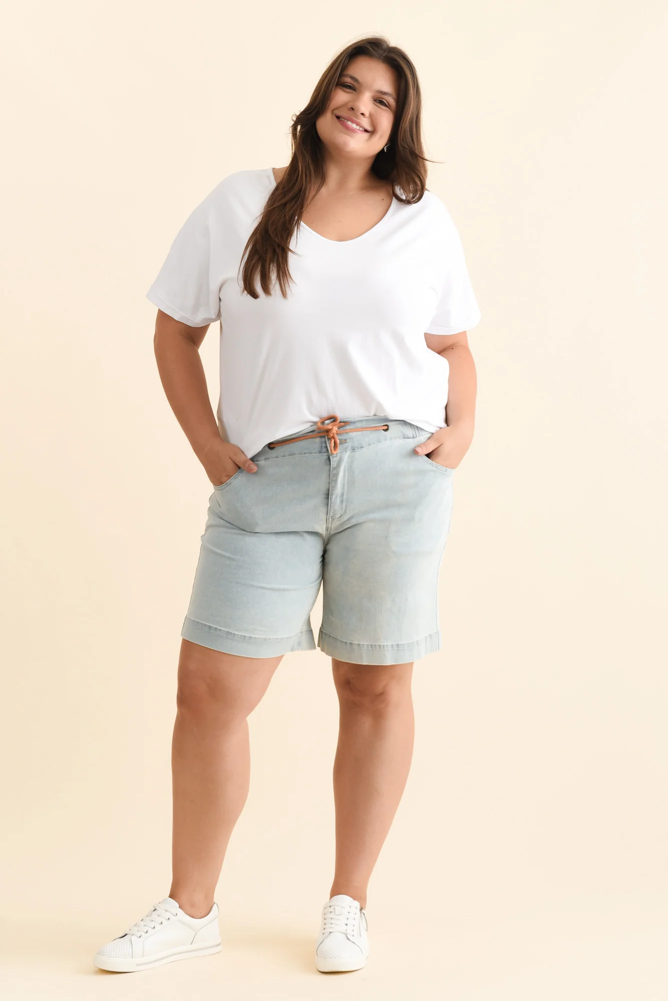 Lizzy Light Blue Denim Drawstring Shorts - Image 10