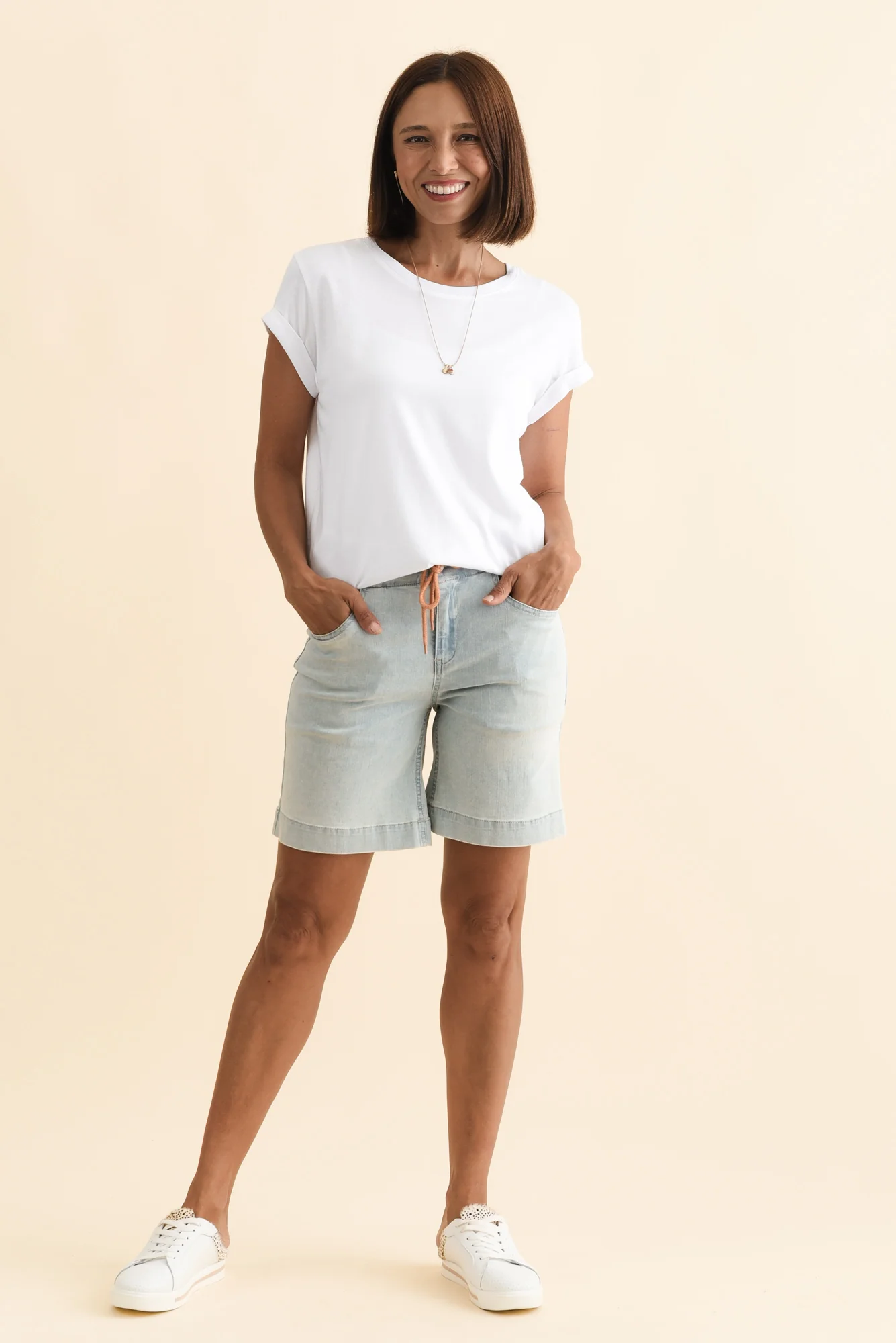 Lizzy Light Blue Denim Drawstring Shorts - Image 3