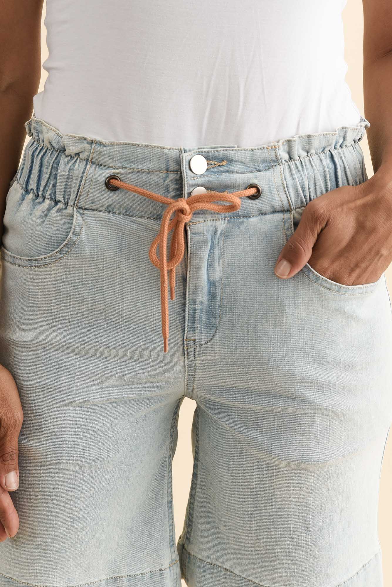 Lizzy Light Blue Denim Drawstring Shorts - Image 7