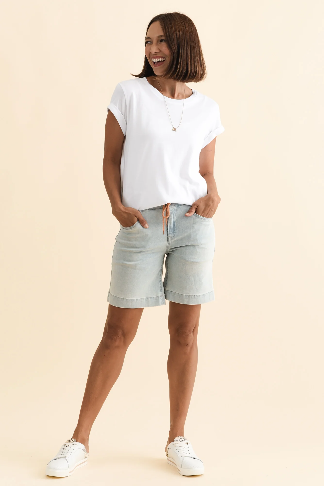 Lizzy Light Blue Denim Drawstring Shorts - Image 8