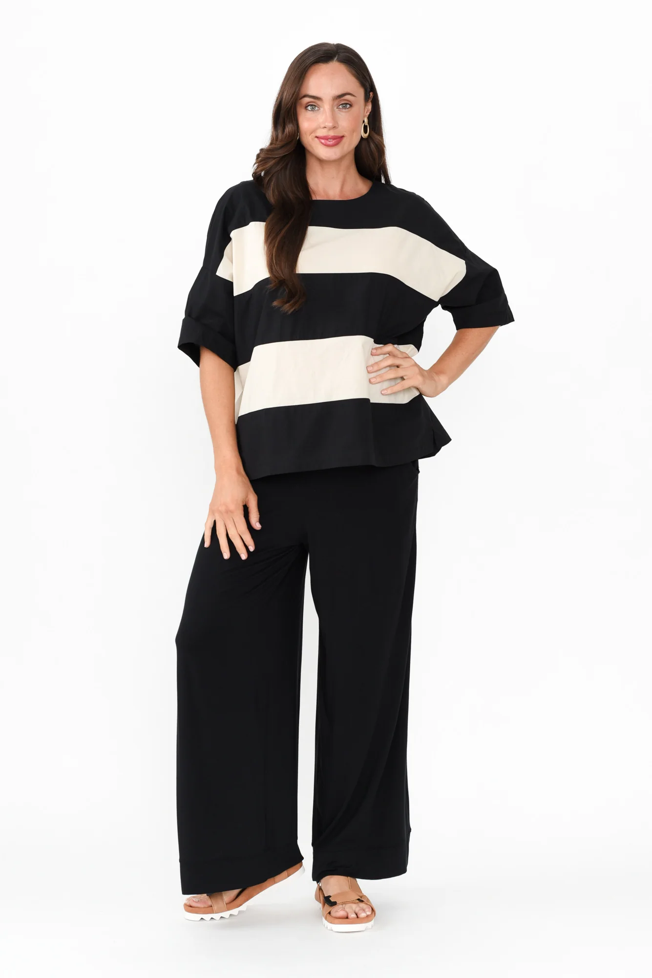 Lola Black Micro Modal Wide Leg Pants - Image 3