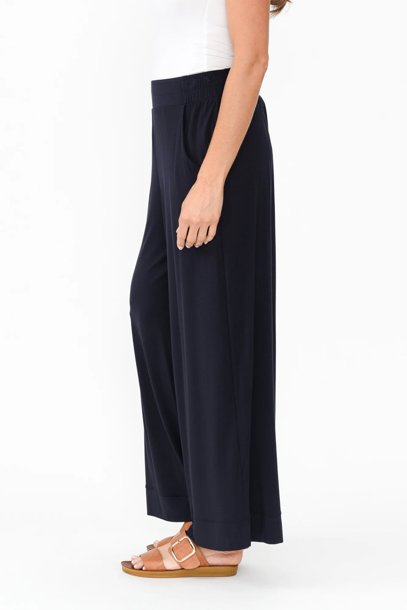 Lola Navy Micro Modal Wide Leg Pants - Image 5