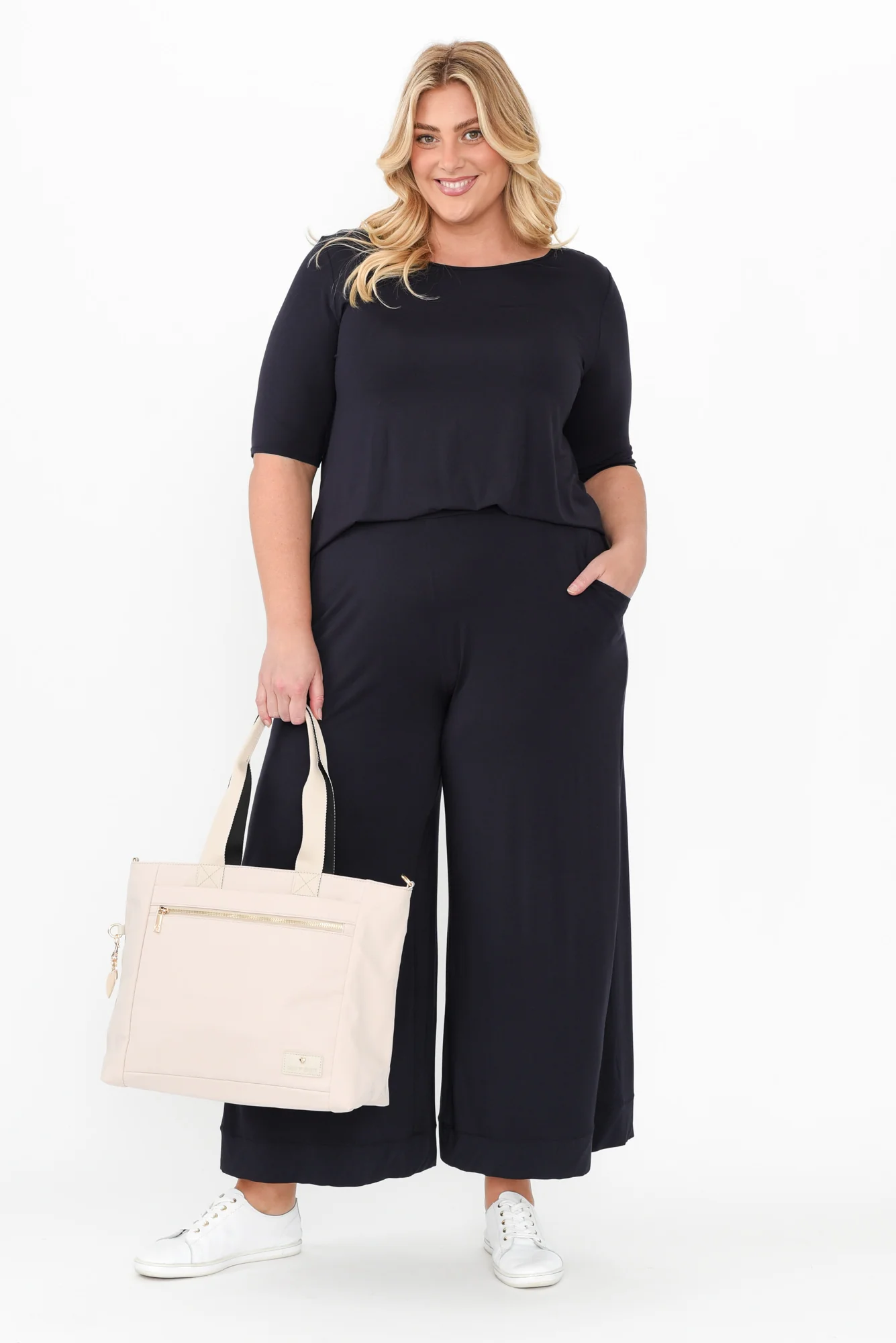 Lola Navy Micro Modal Wide Leg Pants - Image 9