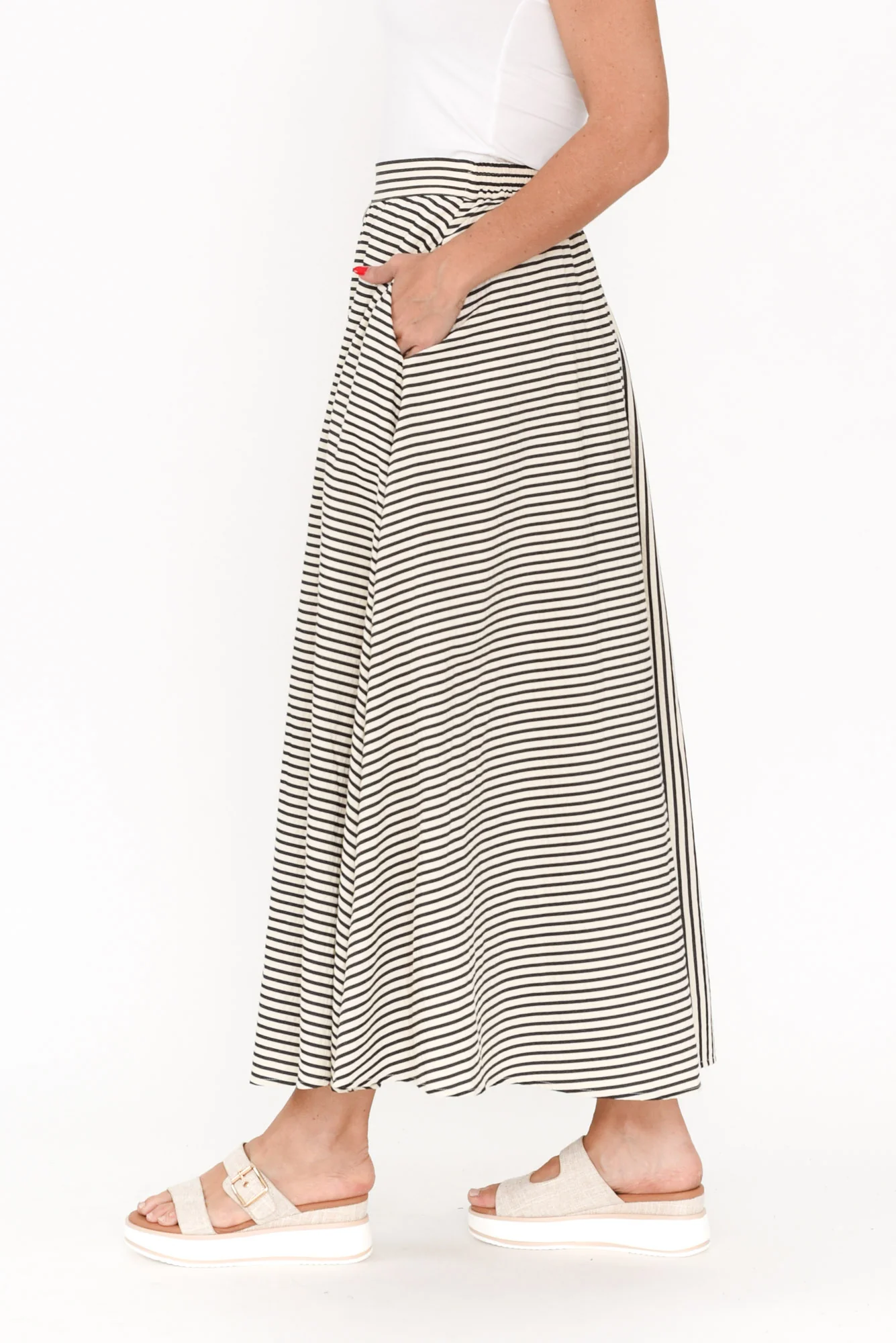 Lucy Black Stripe Button Skirt - Image 5
