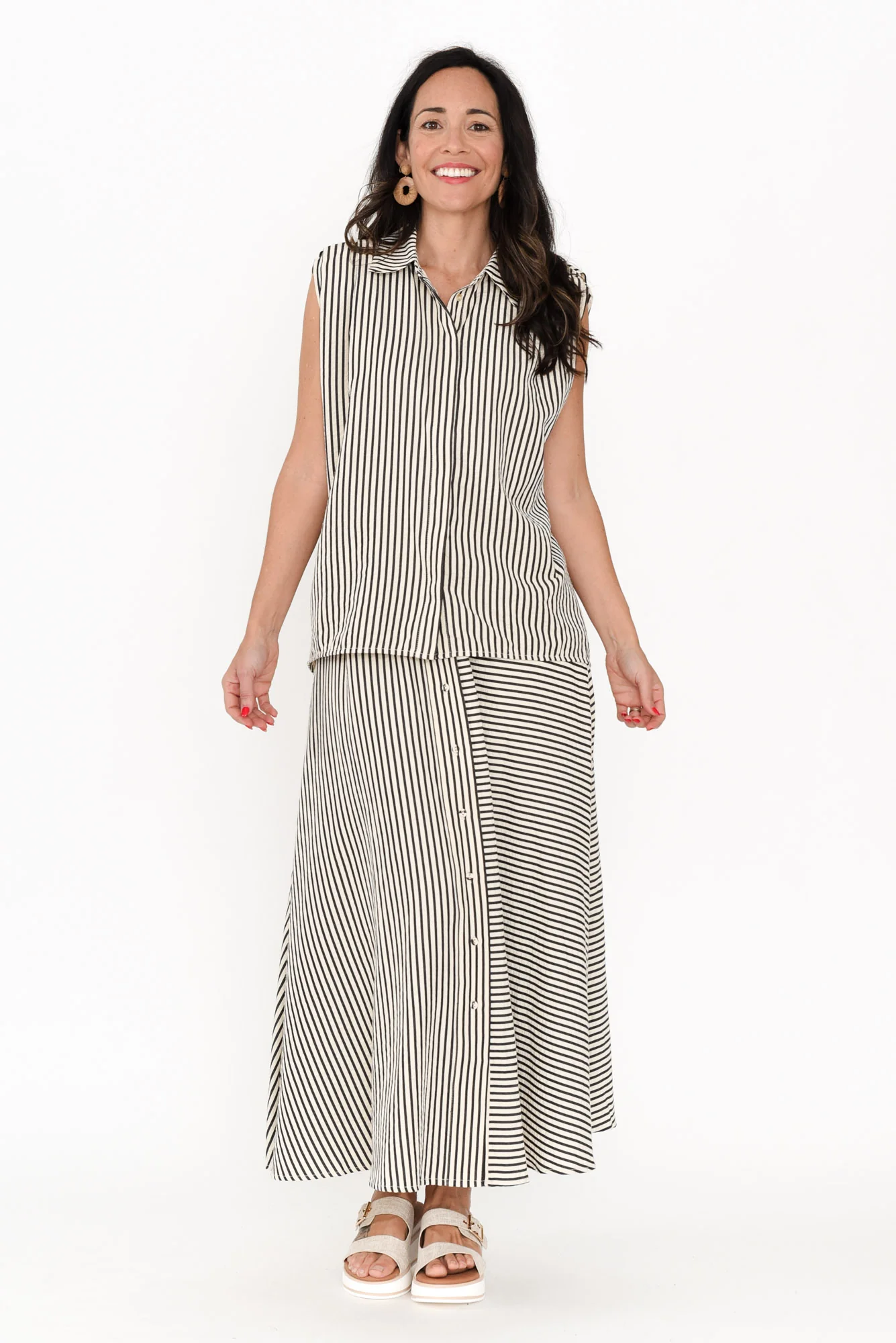 Lucy Black Stripe Button Skirt - Image 7