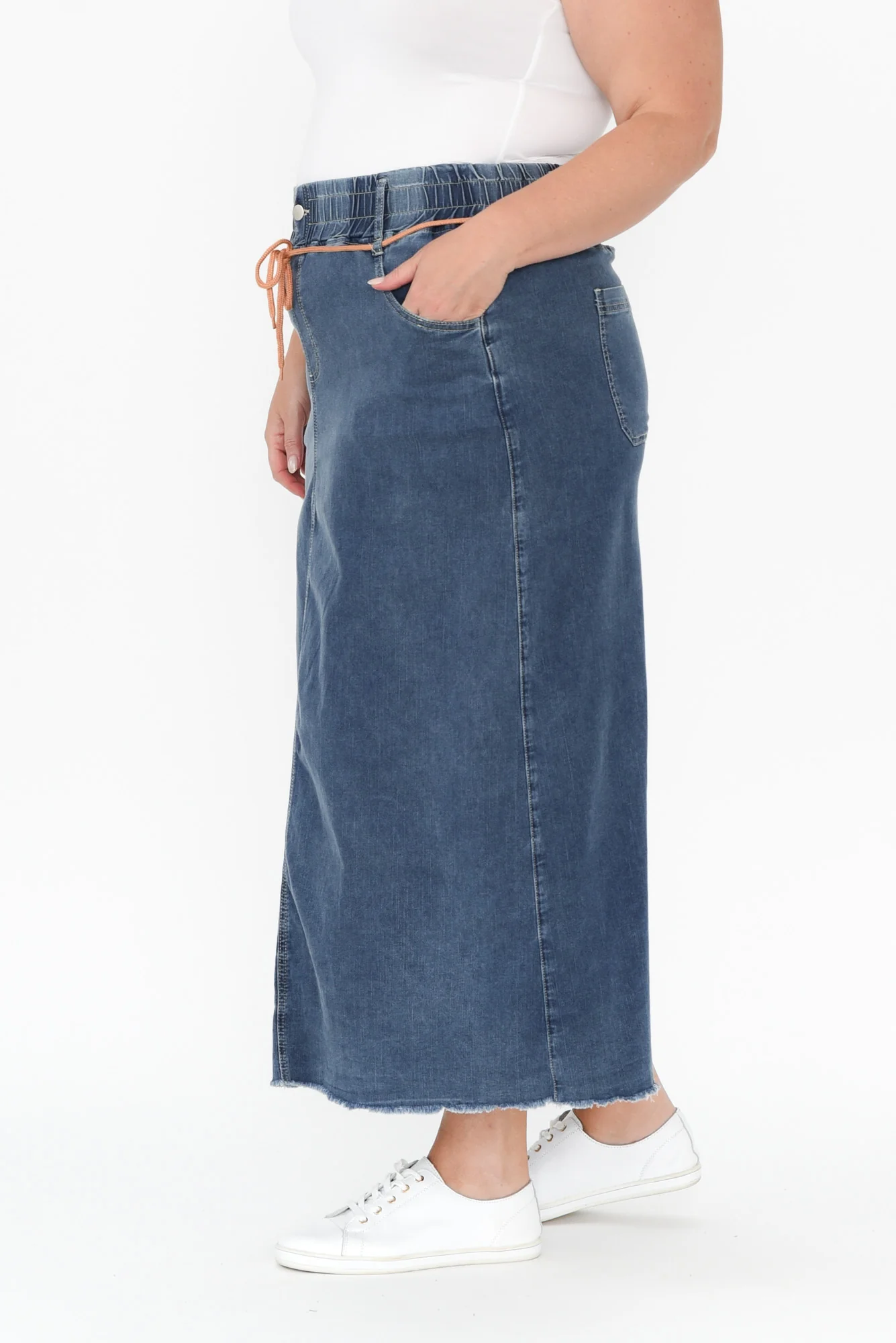 Lusia Dark Blue Denim Tie Skirt - Image 11