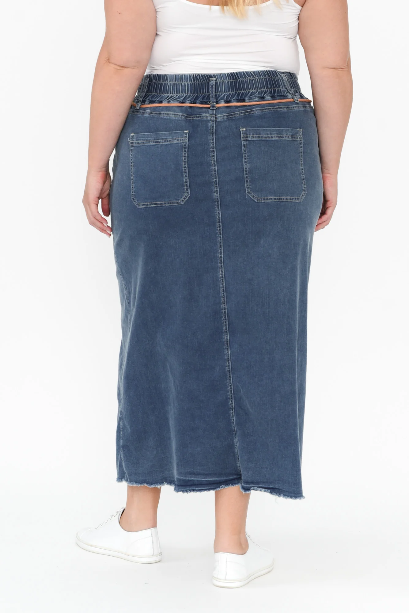 Lusia Dark Blue Denim Tie Skirt - Image 12