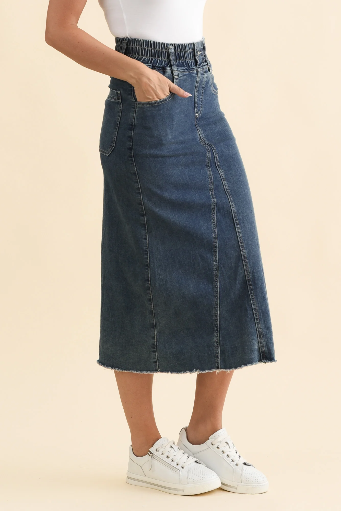 Lusia Dark Blue Denim Tie Skirt - Image 4