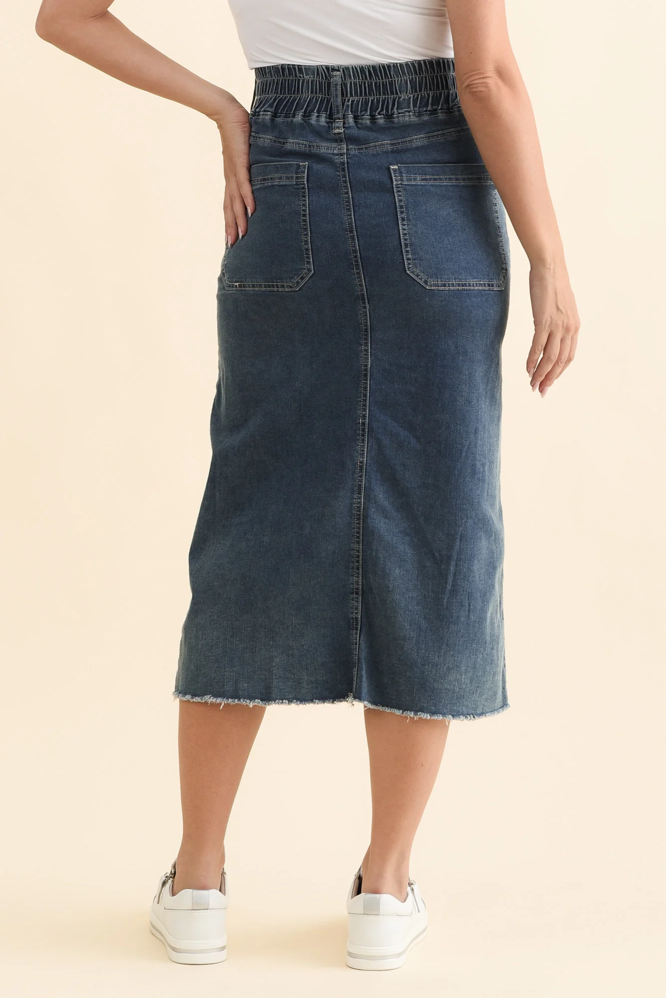 Lusia Dark Blue Denim Tie Skirt - Image 5
