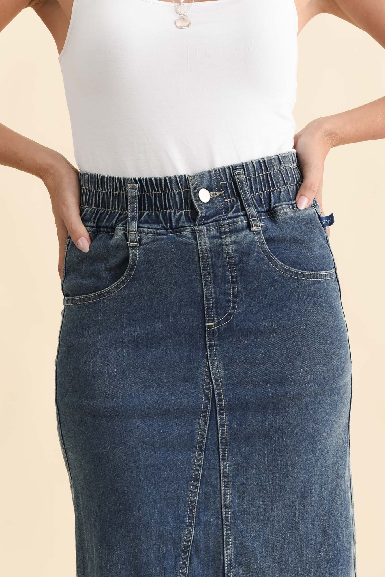 Lusia Dark Blue Denim Tie Skirt - Image 6