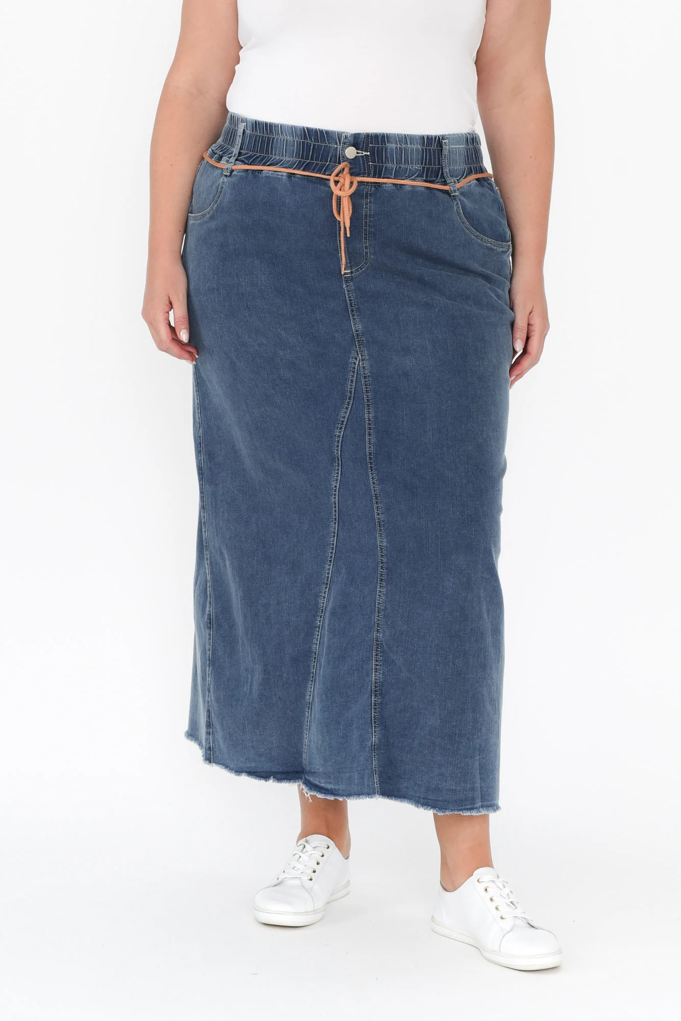 Lusia Dark Blue Denim Tie Skirt - Image 9