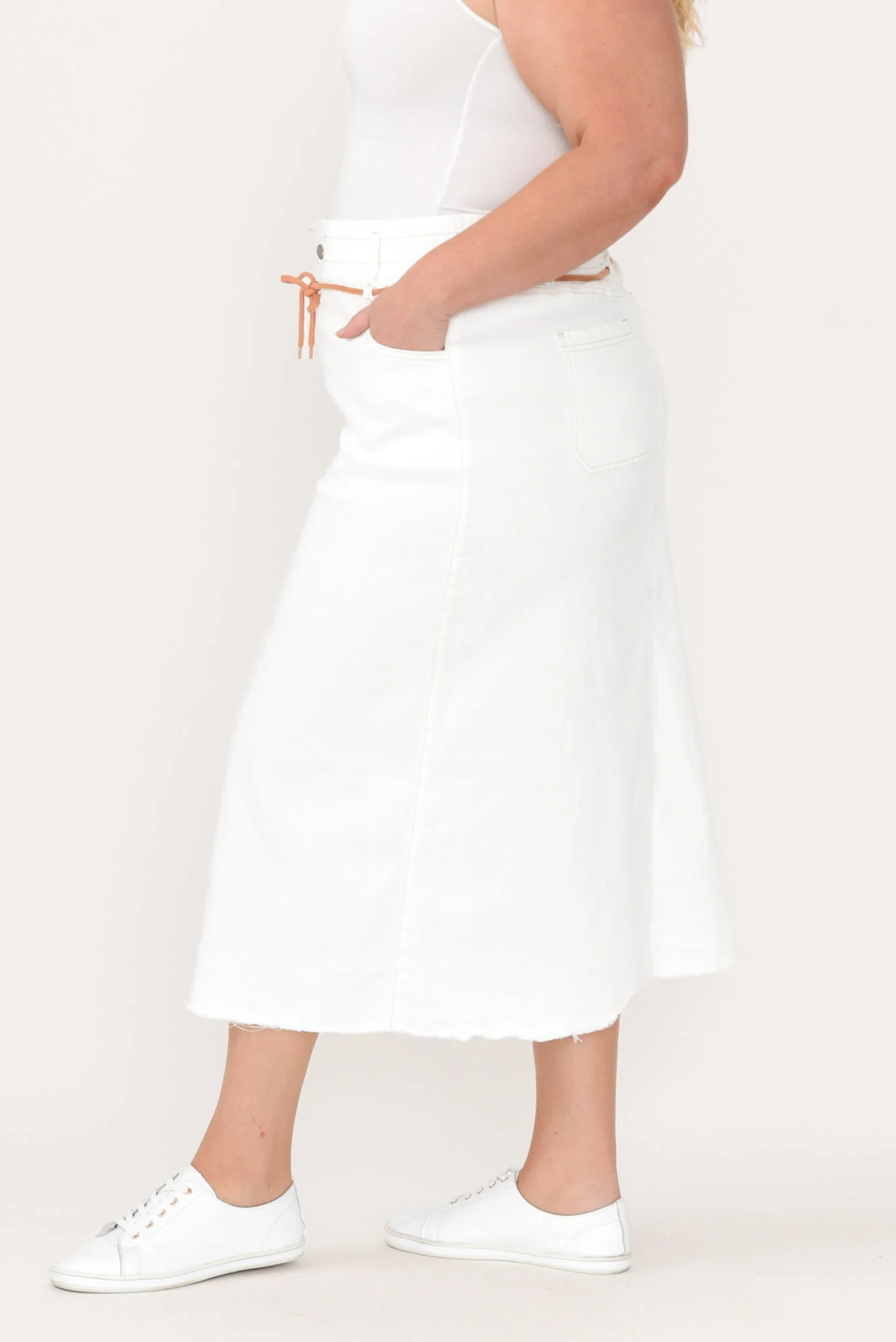 Lusia Ivory Denim Tie Skirt - Image 11