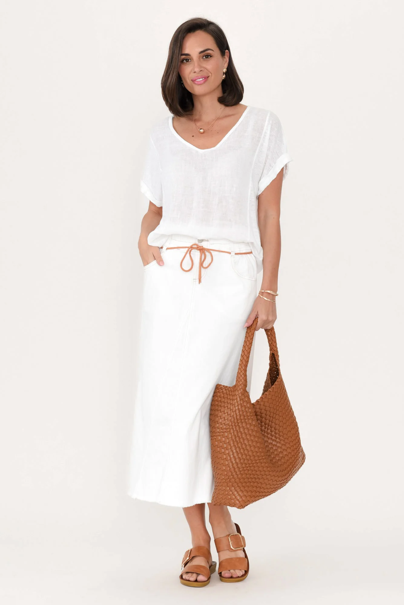 Lusia Ivory Denim Tie Skirt - Image 4