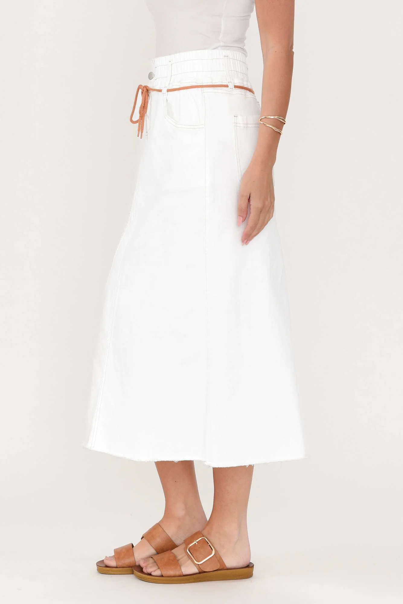 Lusia Ivory Denim Tie Skirt - Image 5