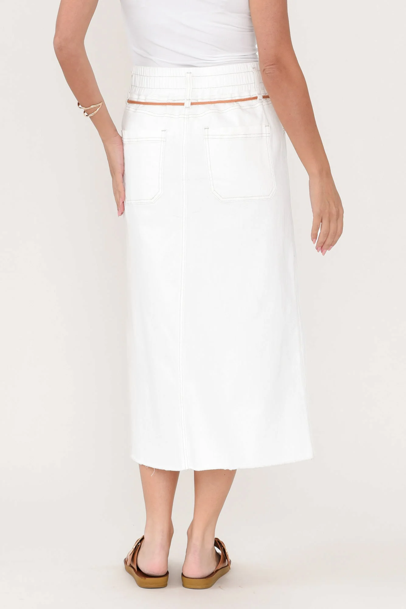 Lusia Ivory Denim Tie Skirt - Image 6