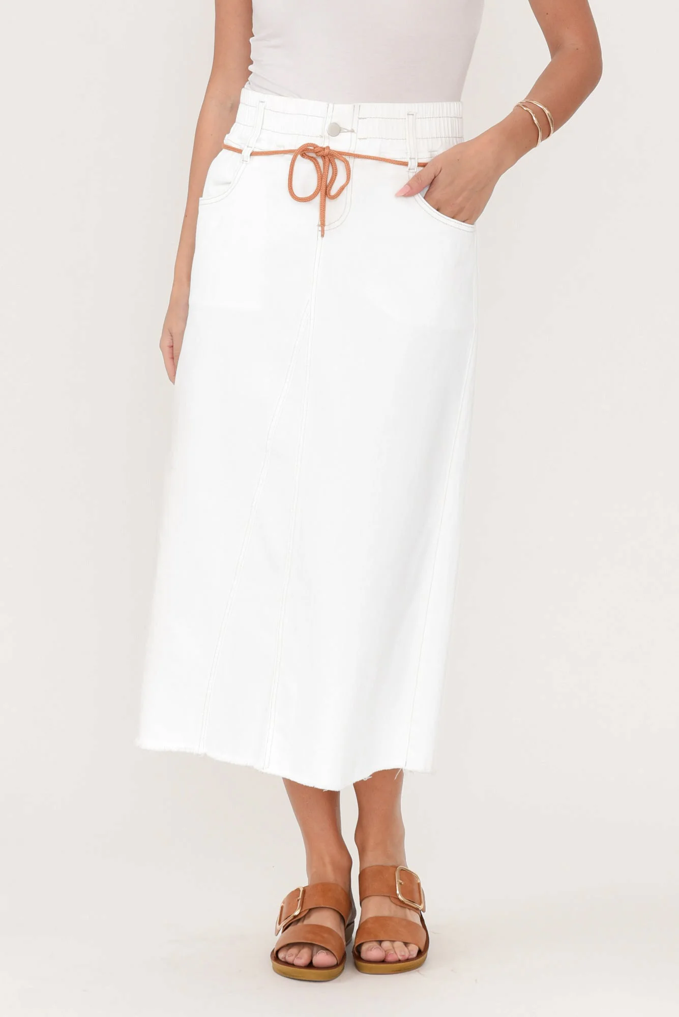 Lusia Ivory Denim Tie Skirt - Image 8