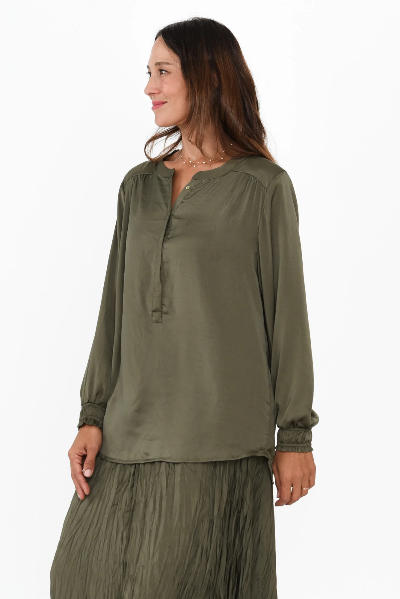 Luxe Khaki Gloss Tunic - Image 3