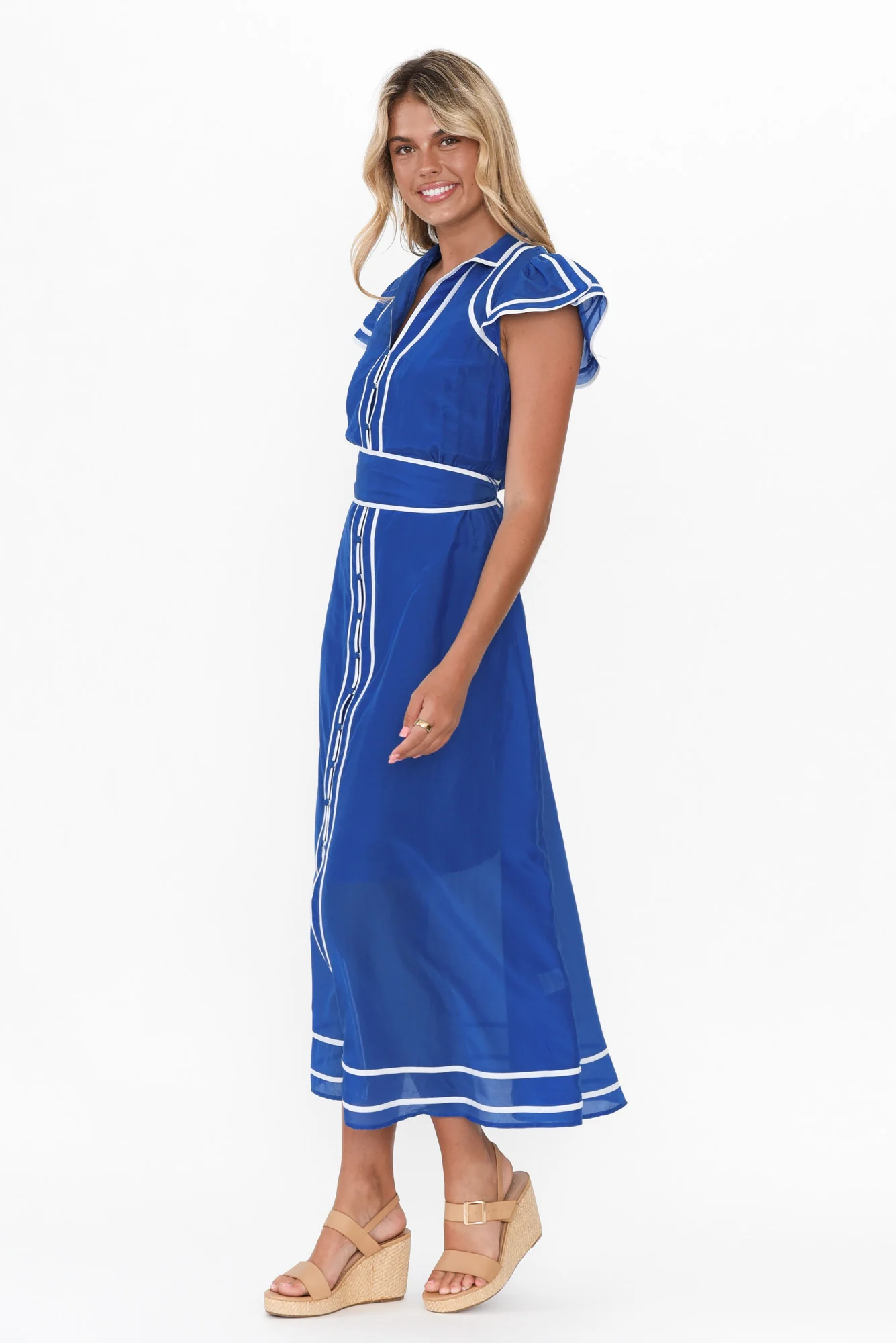 Panama Azure Blue Cotton Maxi Dress - Image 3