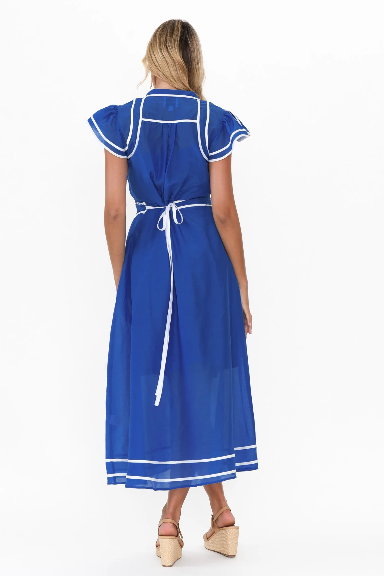 Panama Azure Blue Cotton Maxi Dress - Image 4