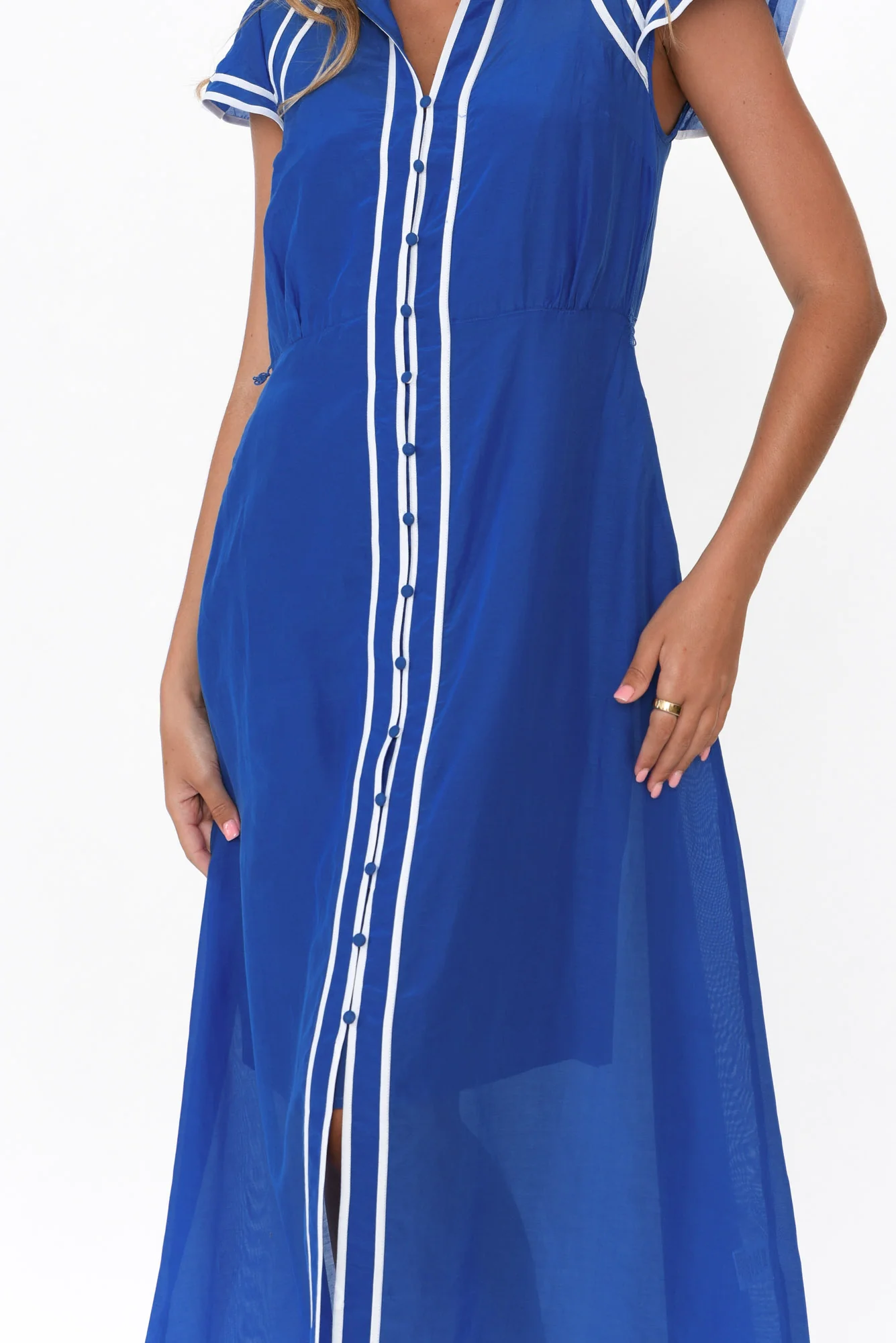 Panama Azure Blue Cotton Maxi Dress - Image 5