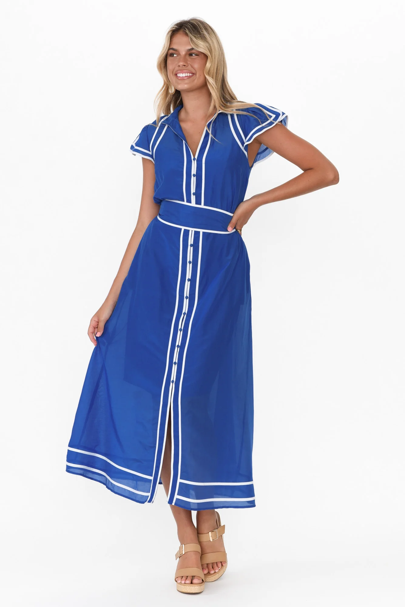 Panama Azure Blue Cotton Maxi Dress - Image 6