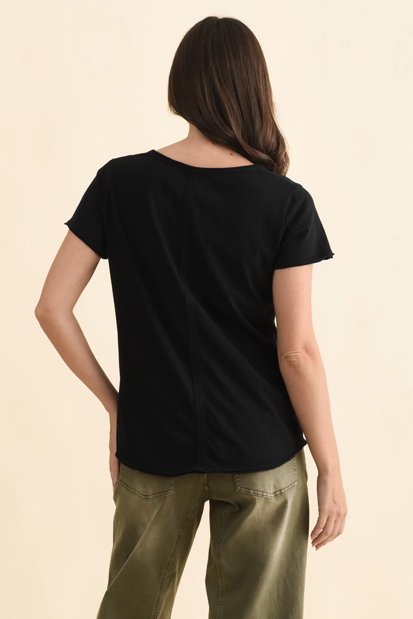 Maggie Black Cotton Vee Tee - Image 4