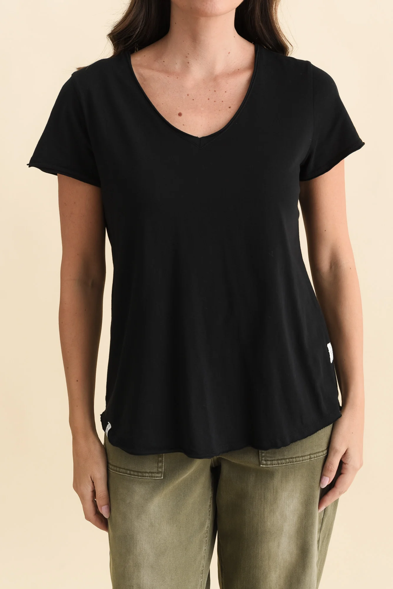 Maggie Black Cotton Vee Tee - Image 5
