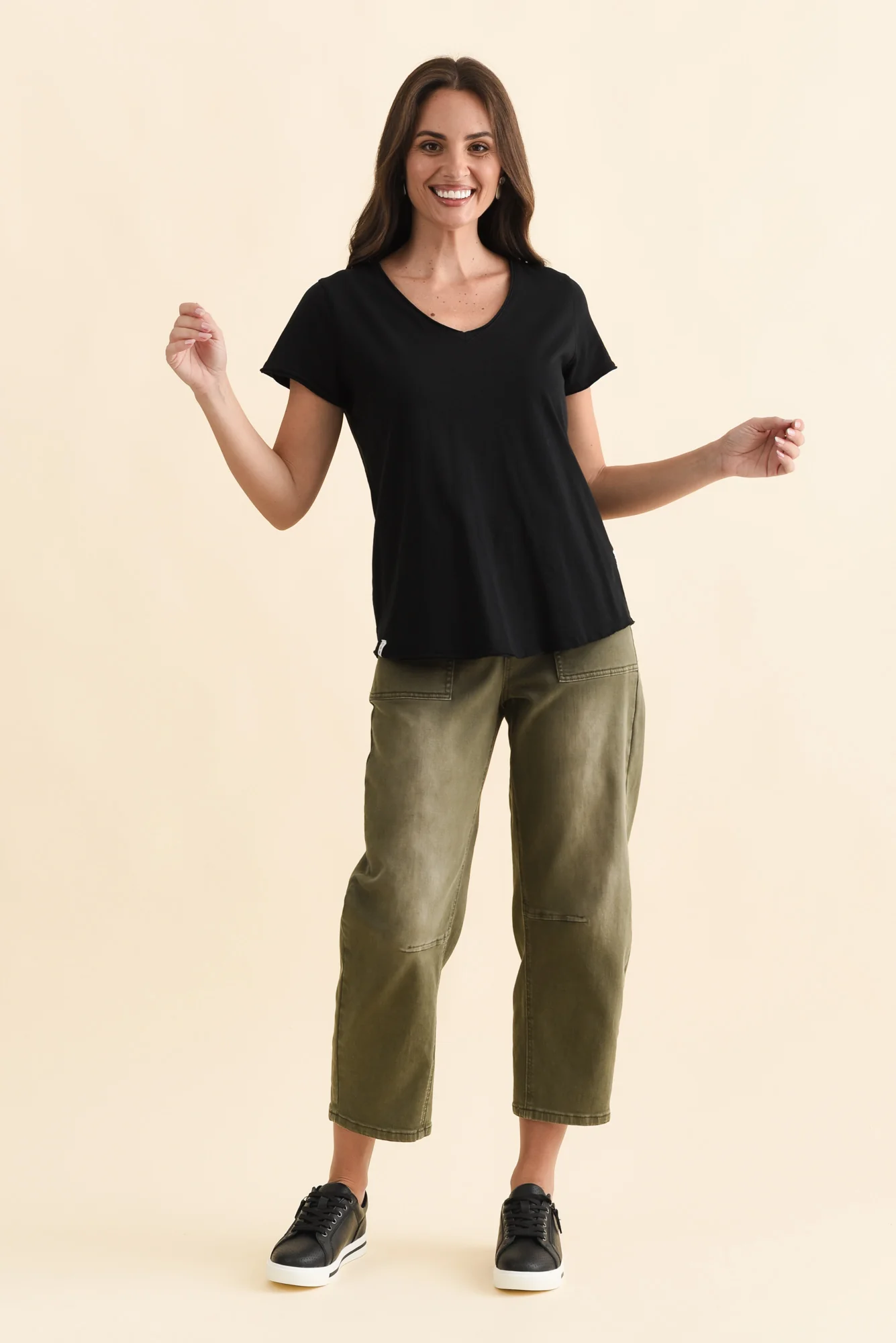 Maggie Black Cotton Vee Tee - Image 6