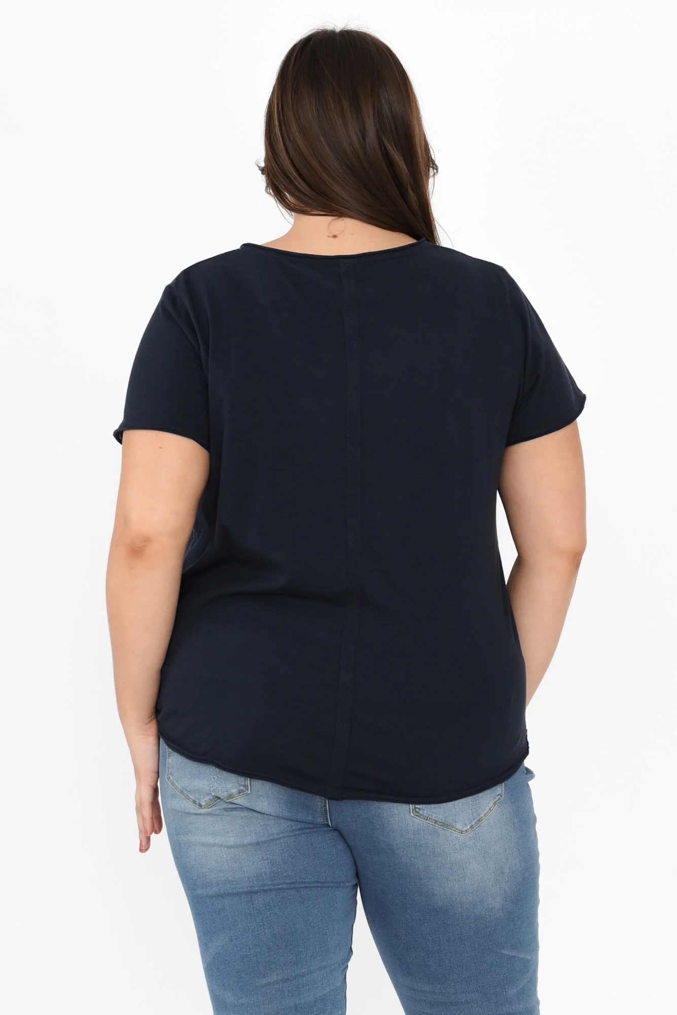 Maggie Navy Cotton Vee Tee - Image 10
