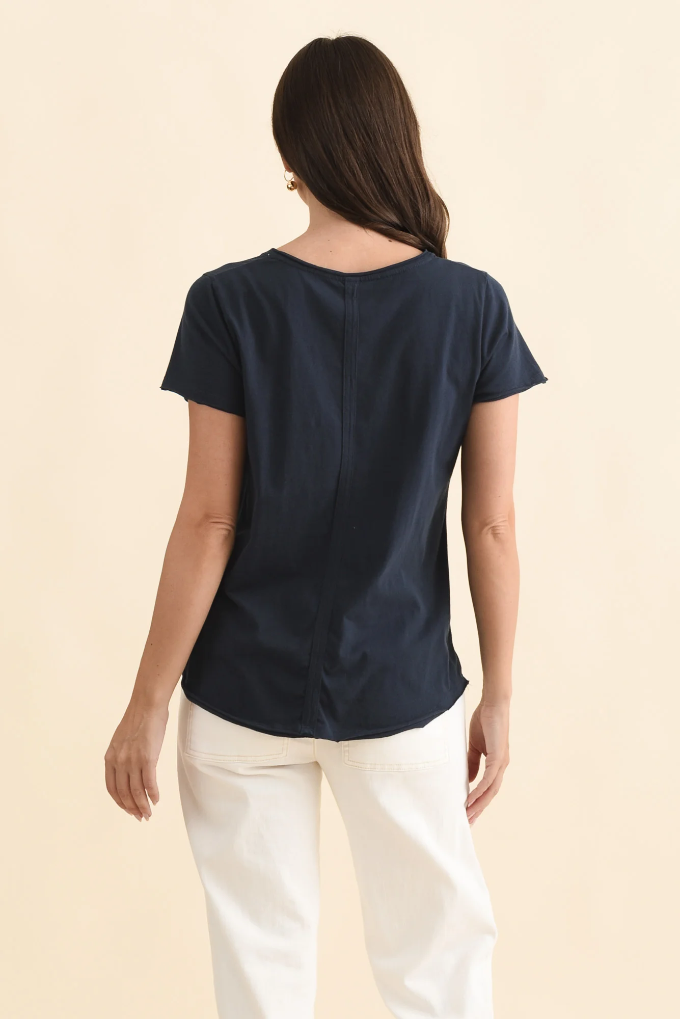 Maggie Navy Cotton Vee Tee - Image 4