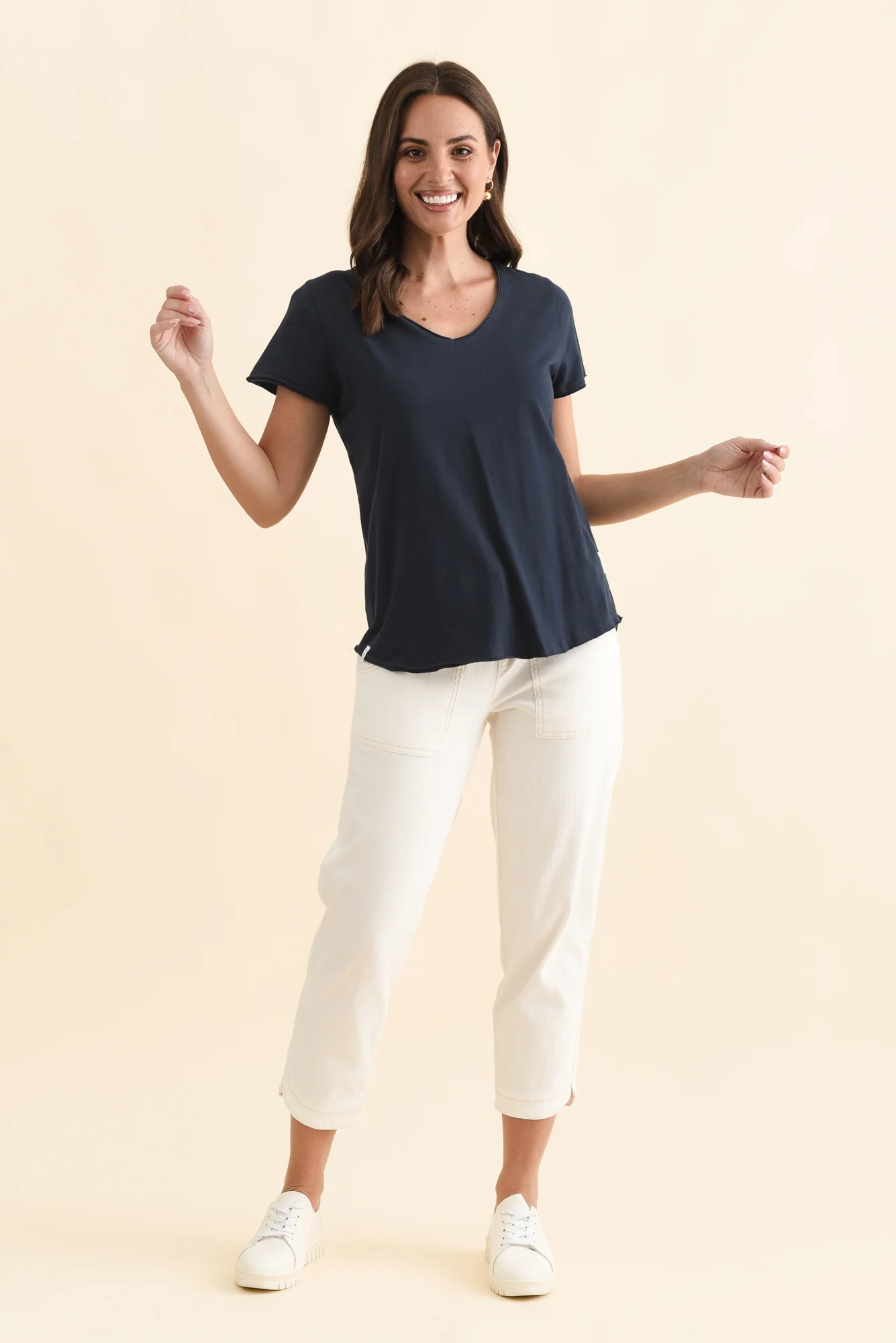 Maggie Navy Cotton Vee Tee - Image 6